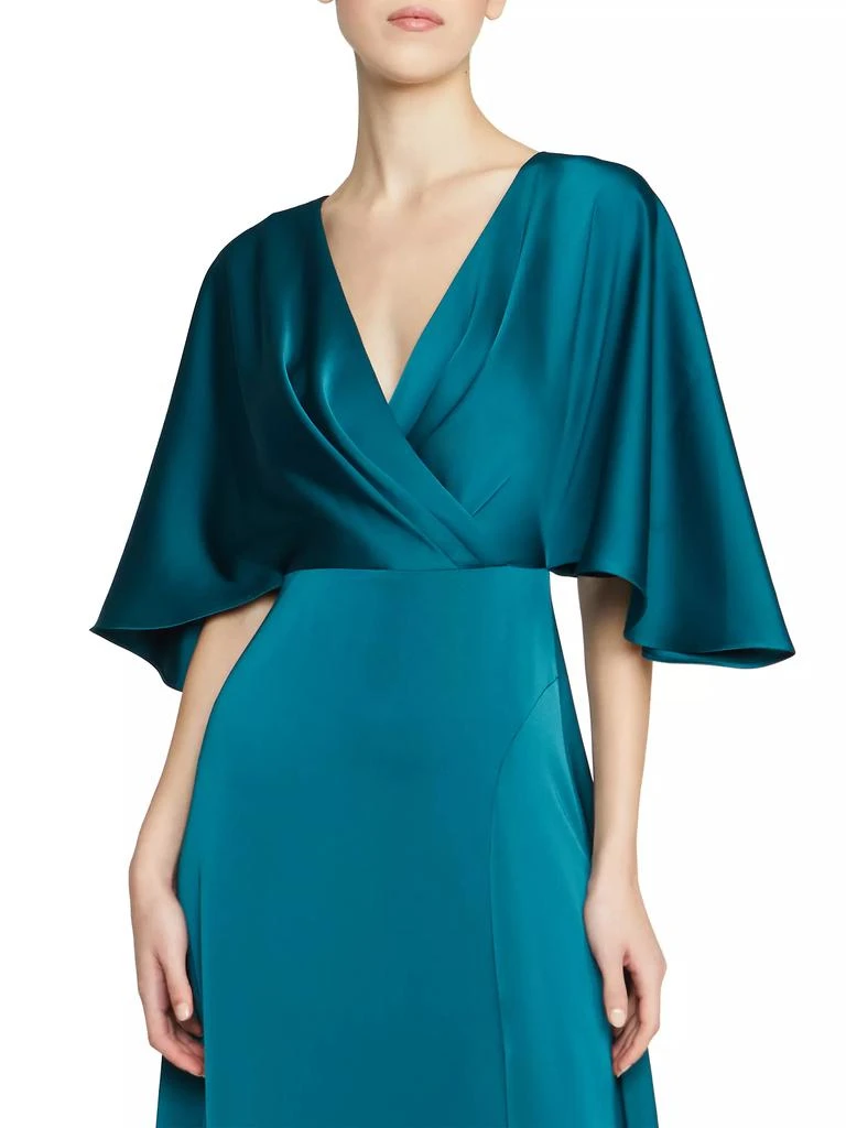 Theia Waverly Satin Flutter-Sleeve Gown 5