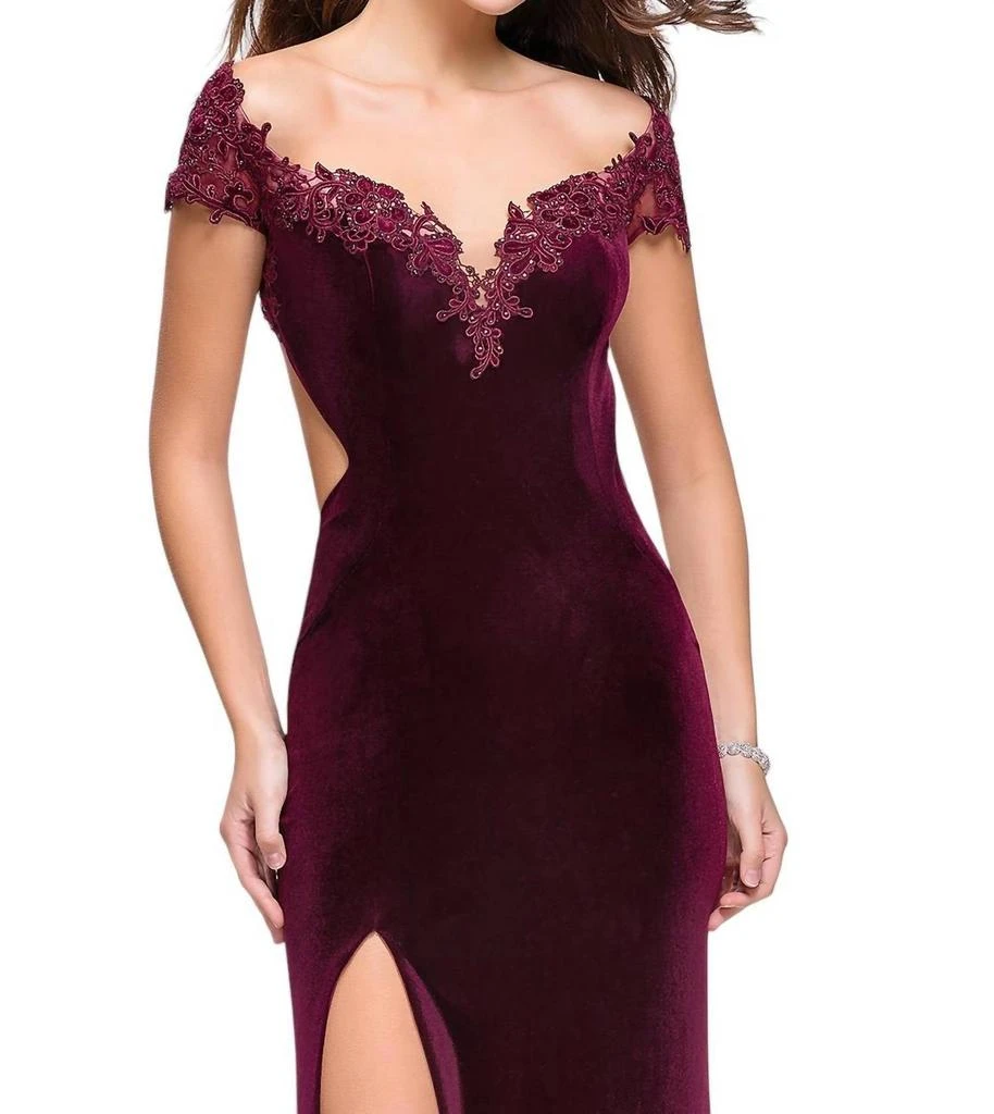 La Femme La Femme - OFF THE SHOULDER VELVET LONG DRESS 3