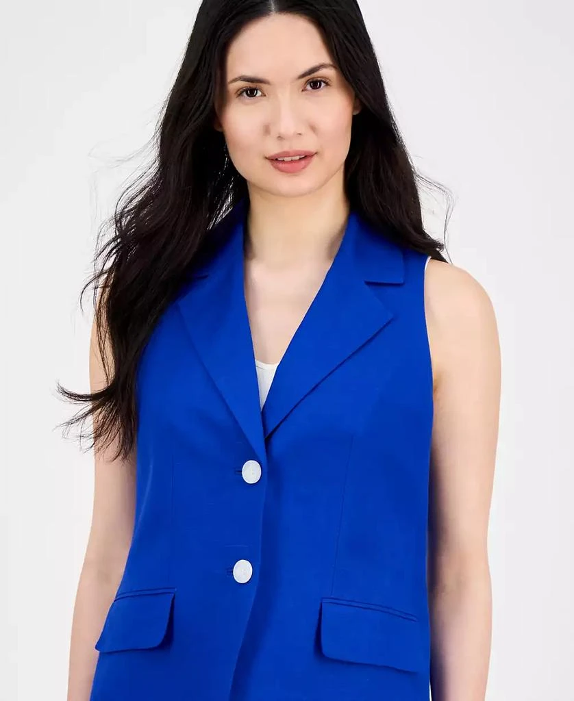 Anne Klein Women's Linen Blend Sleeveless Notched Collar Vest 3