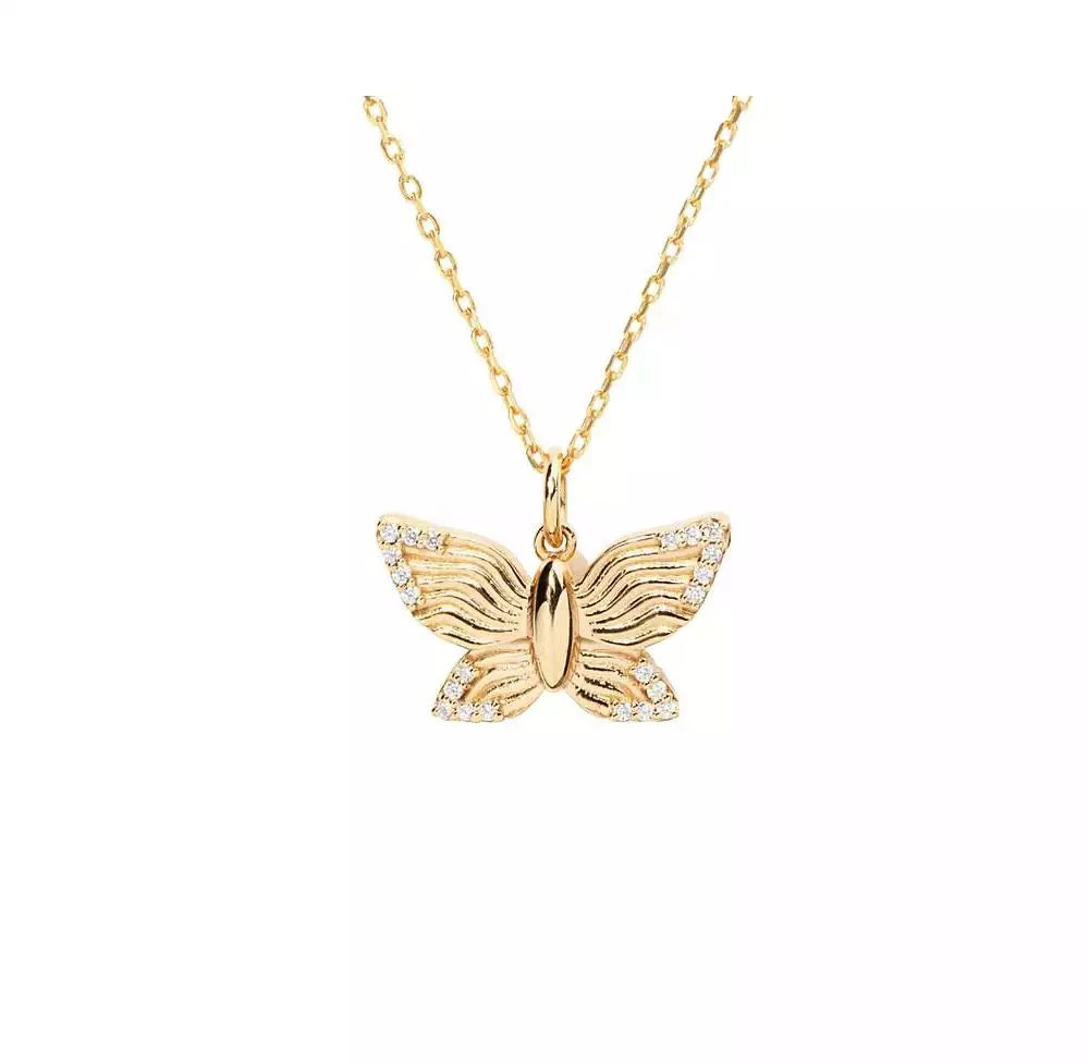 Little Sky Stone Butterfly Pendant Necklace in 14K Gold Over Sterling Silver