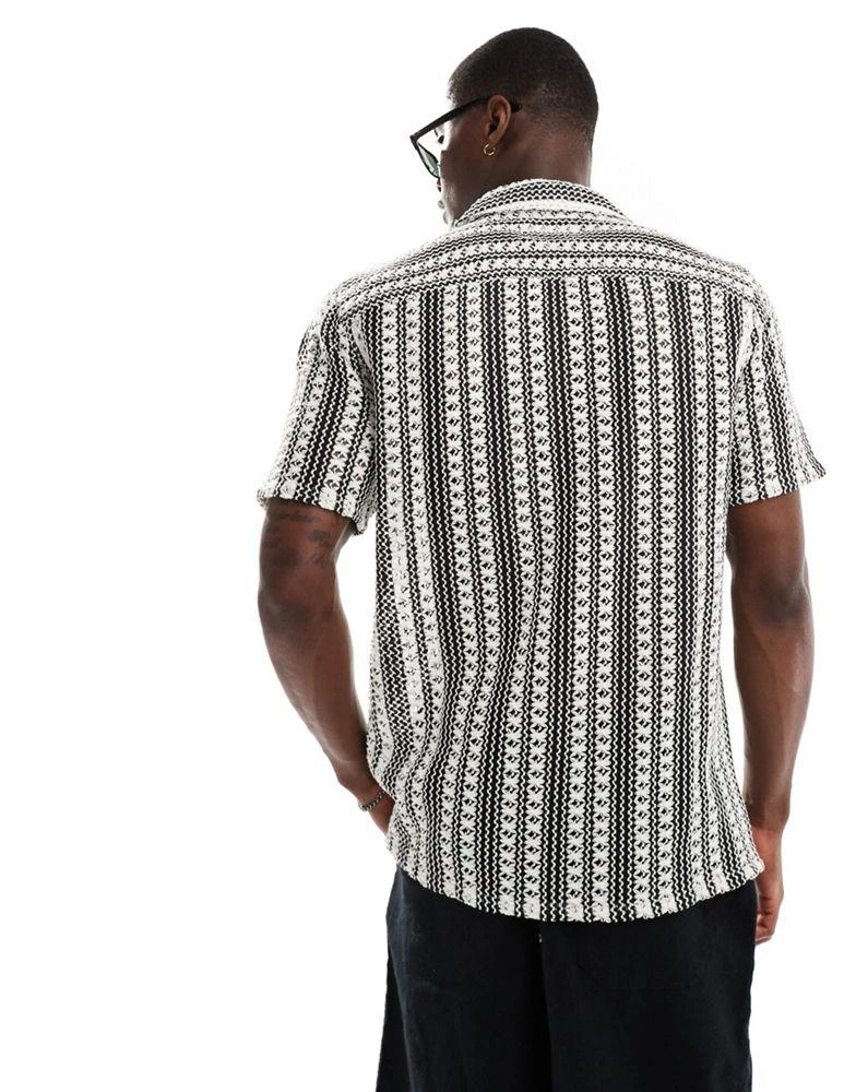 HOLLISTER Hollister short sleeve revere collar stripe crochet shirt in black/white 3