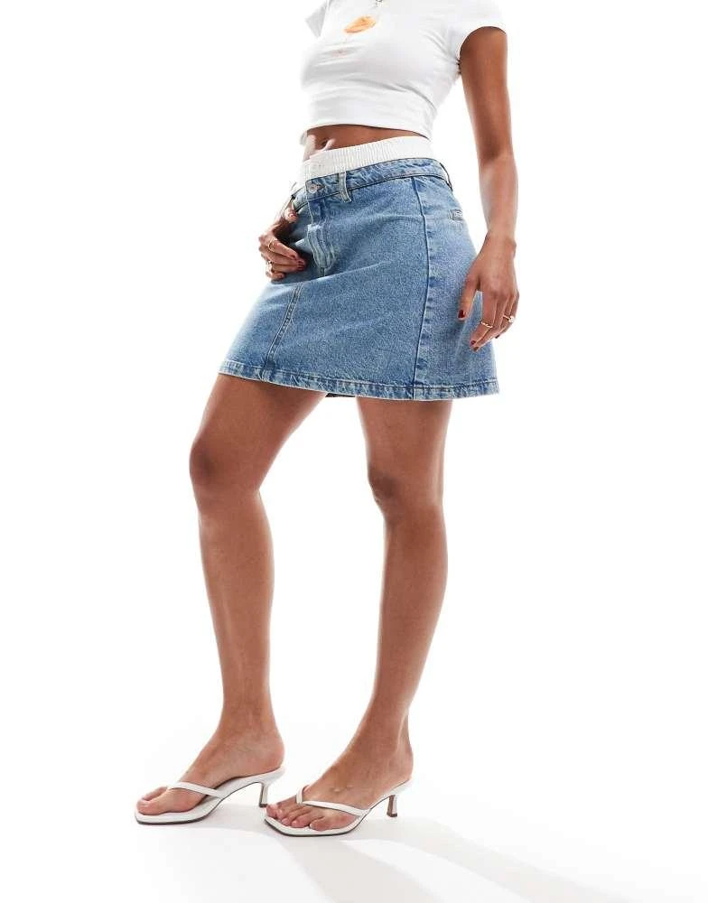 ASOS ASOS DESIGN denim mini skirt with boxer waistband in bleach wash 4