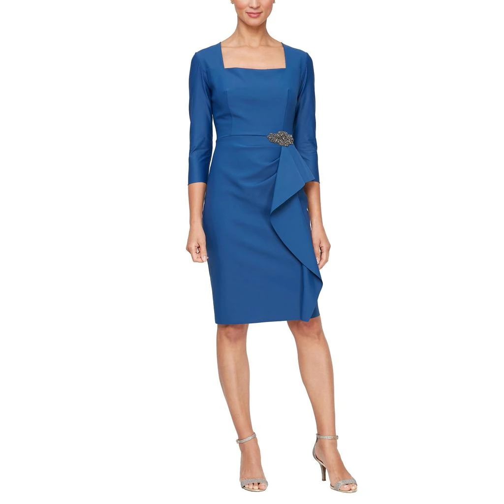 Alex Evenings Short Compression Dress with 3/4 Sleeves and Hip Embellishment 1