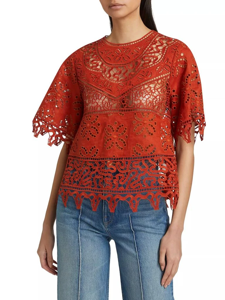 Ulla Johnson Aria Patchwork Linen & Eyelet Lace Blouse 3