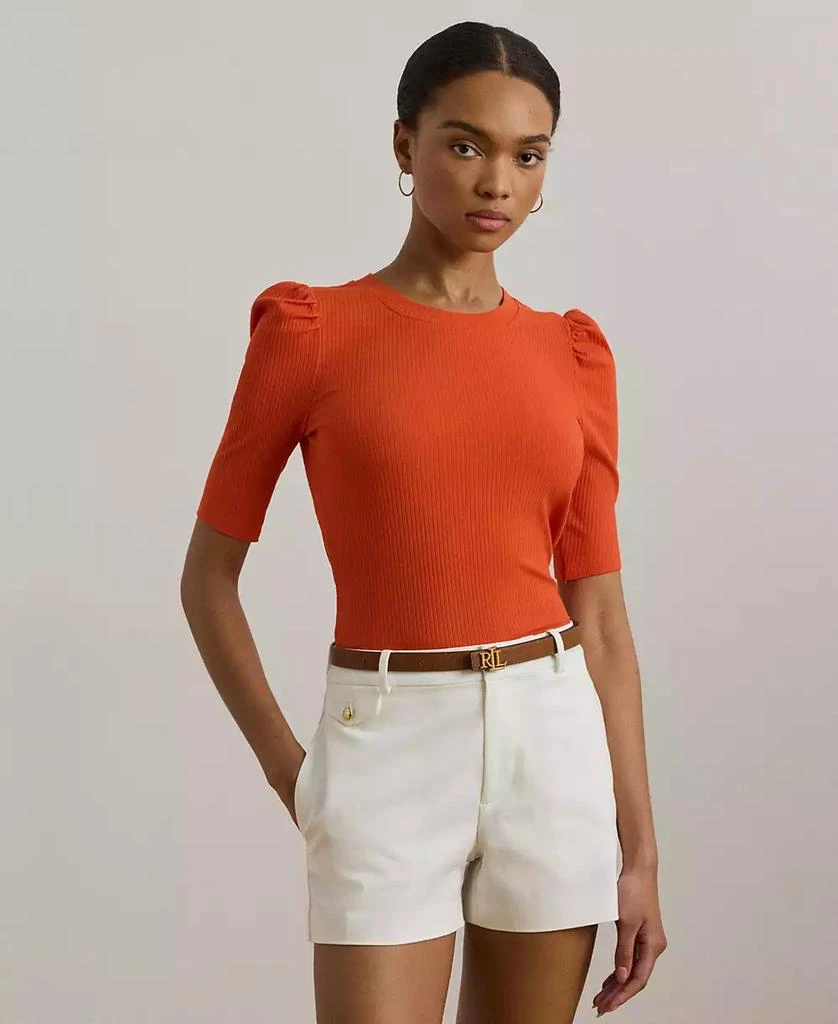 Ralph Lauren Women's Cotton-Blend Rib-Knit Puff-Sleeve Tee 1