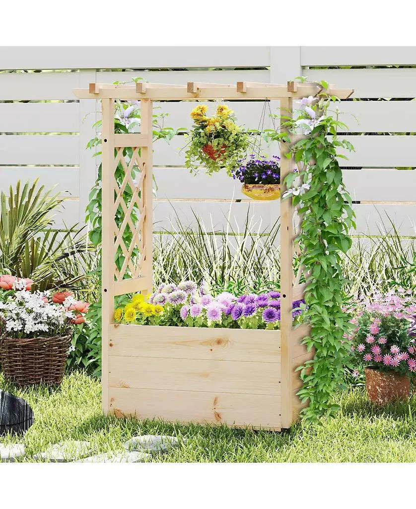 Slickblue Raised Garden Bed Wooden Elevated Planter Box with Hanging Roof 2