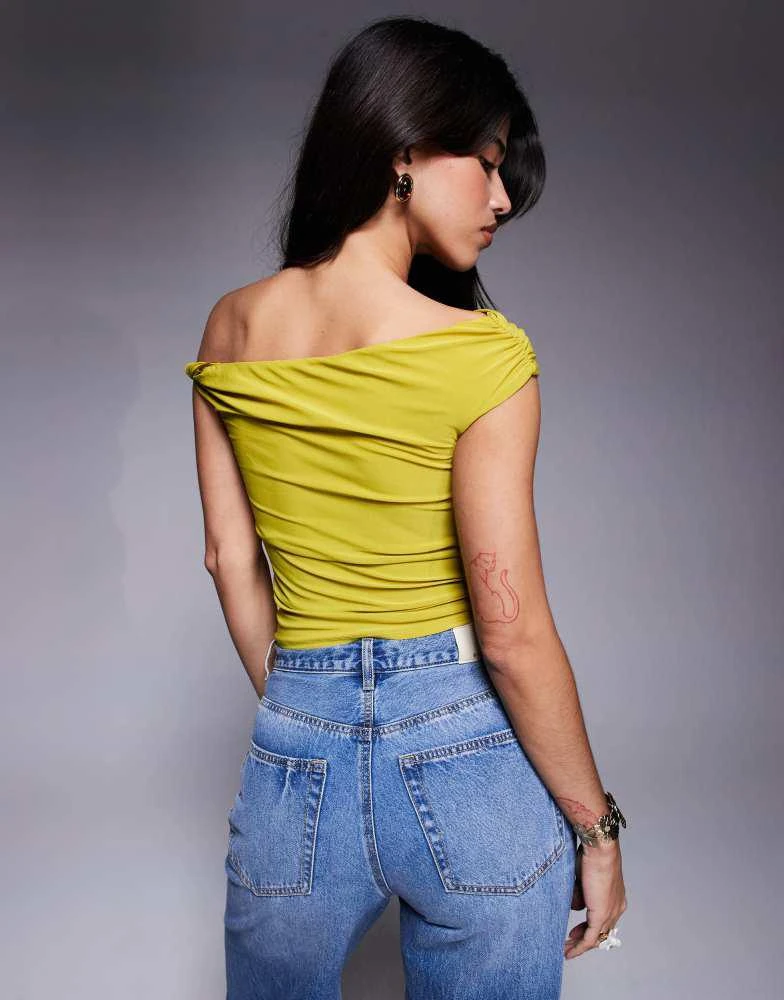 River Island River Island asymmetric twist strap top in lime 4