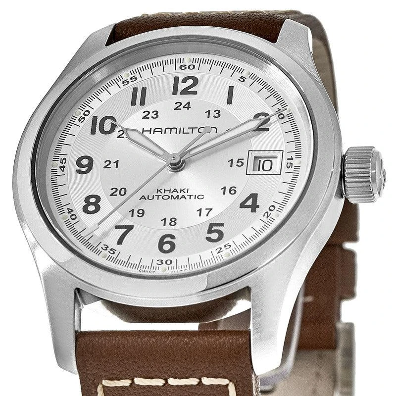 Hamilton Khaki Field Auto 38MM Silver Dial Leather Strap Men's Watch H70455553 2
