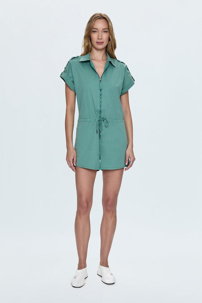 Pistola Denim Meg Short Sleeve Zip Front Romper - Clover