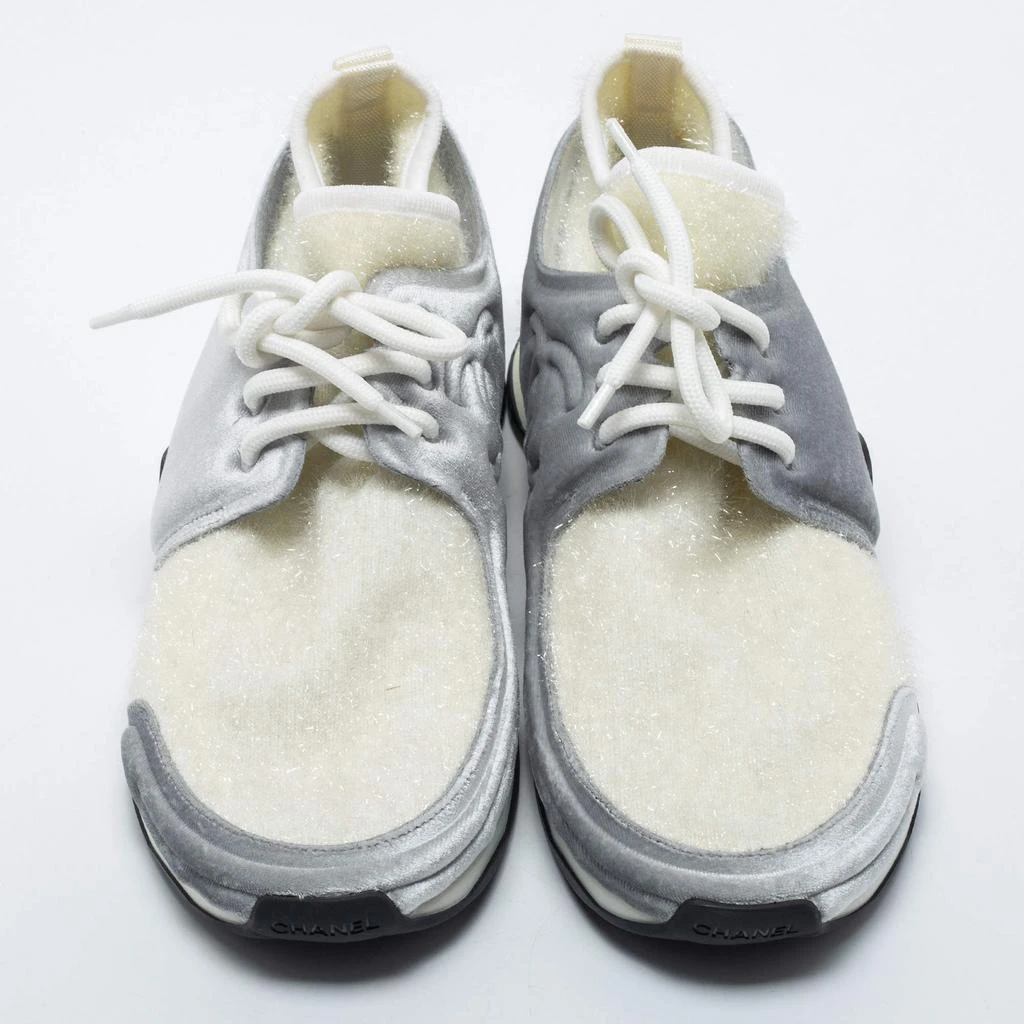 Chanel Chanel White/Grey Stretch Fabric and Corduroy CC Sneakers Size 40.5 3