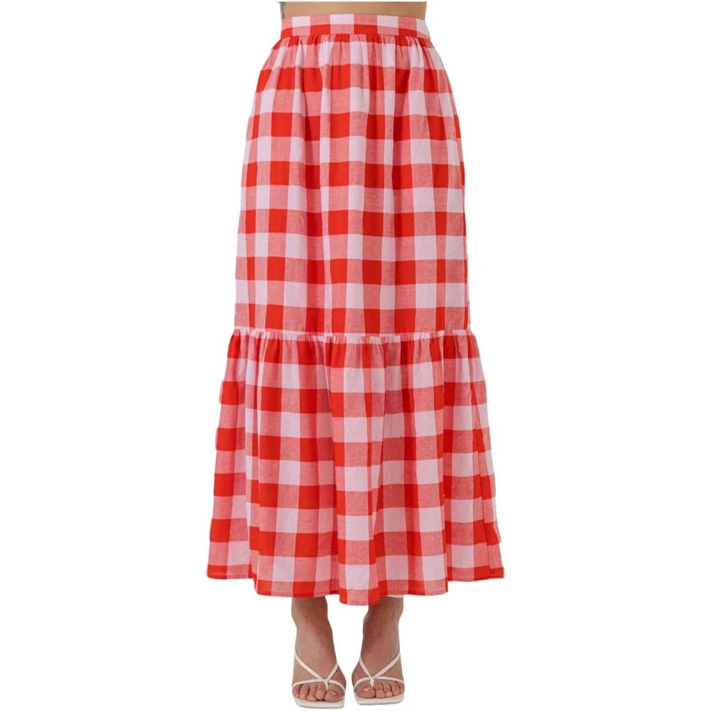English Factory Gingham Midi Skirt In Pink/red 1