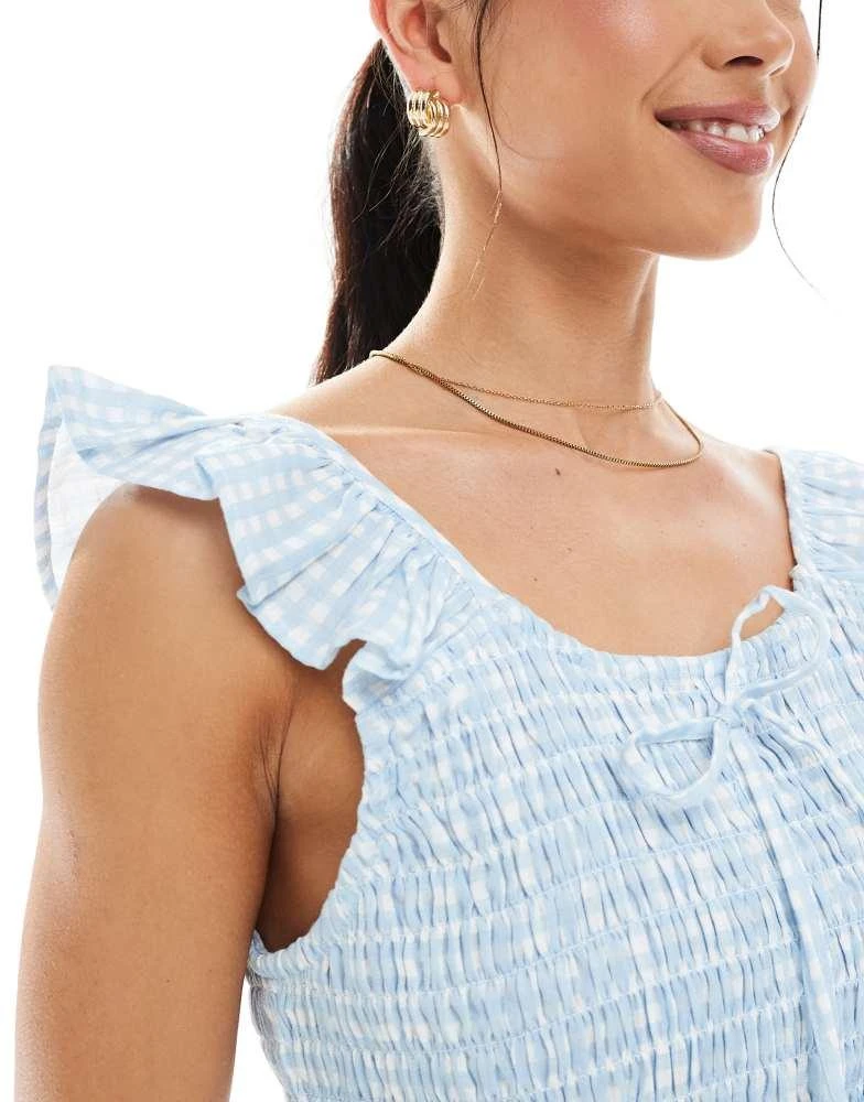Native Youth Native Youth gingham ruffle check midi dress in light blue 4