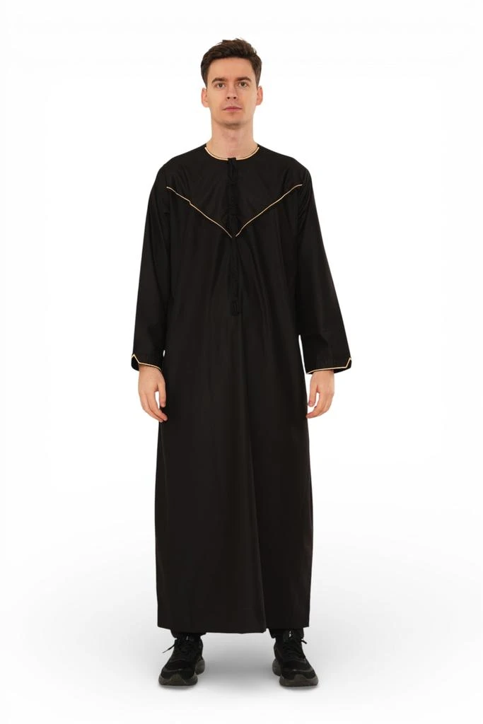 Arabic Thobes Men
s Ramadan Black Moroccan Jubba Robe Djellaba Eid Thobe - TT-007