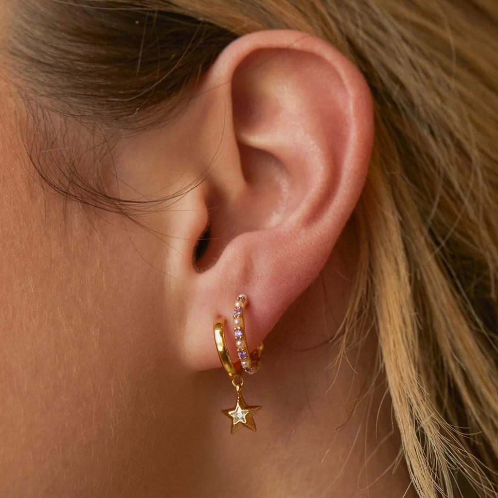 ESTELLA BARTLETT Estella Bartlett Cubic Zirconia Star Gold-Tone Hoop Earrings
