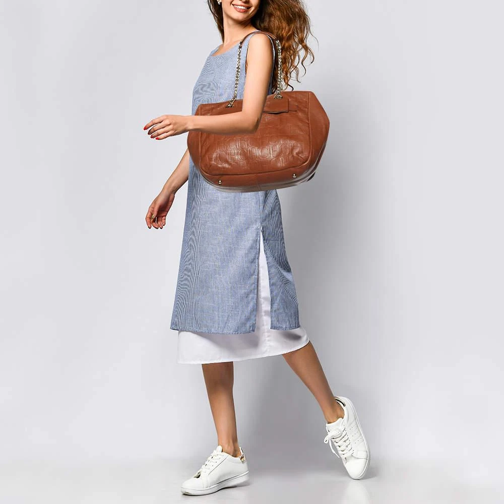 Carolina Herrera Carolina Herrera Brown Monogram Embossed Leather Audrey Shoulder Bag 2