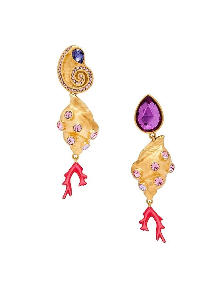 Oscar de la Renta Mixed Shells 24K-Gold-Plated, Glass Crystal 
Enamel Drop Clip-On Earrings