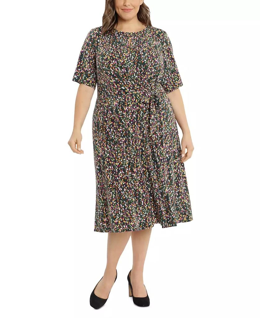 London Times Plus Size Keyhole-Front Midi Dress 1