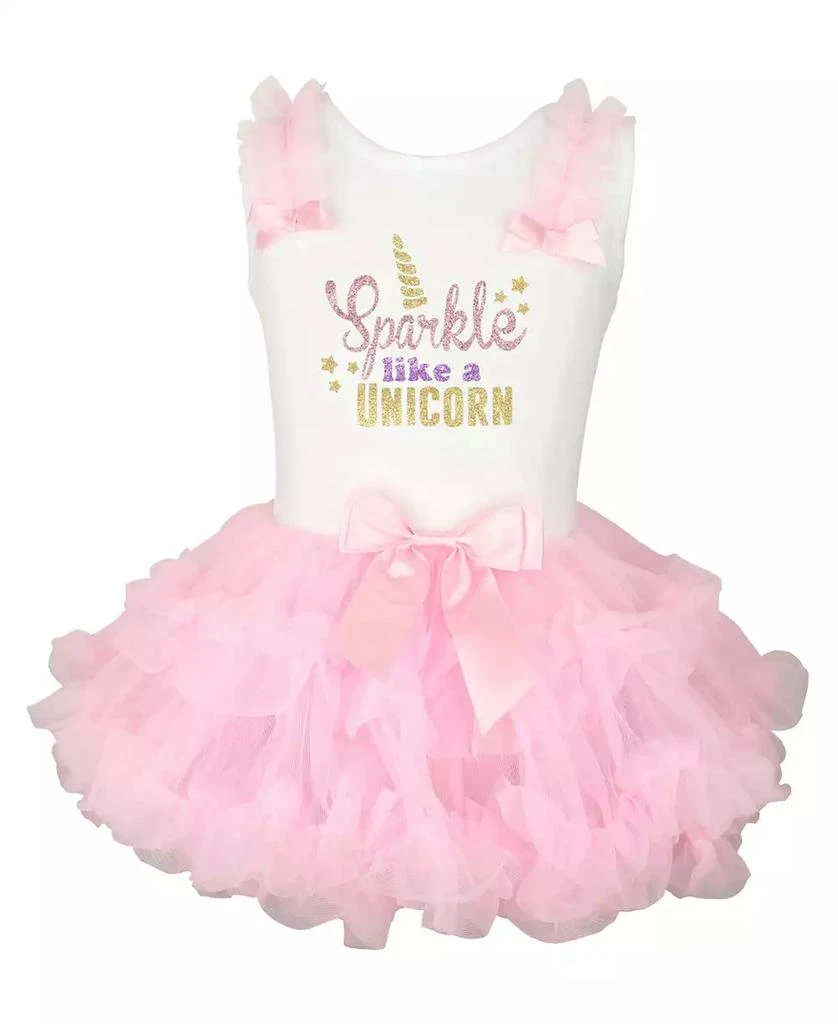 Popatu Little Girls Sparkle Unicorn Glitter Ruffle Dress with Tutu Skirt 1