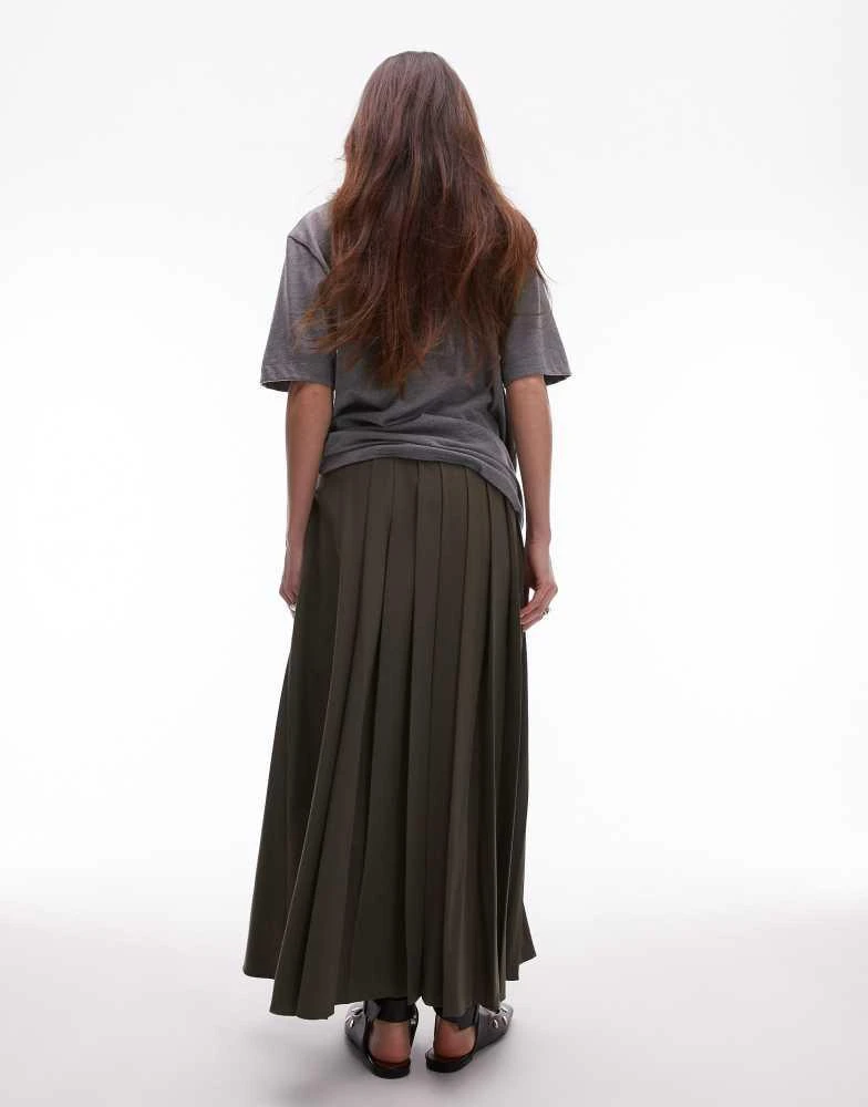 Mango Mango split side pleated midi skirt in khaki 5