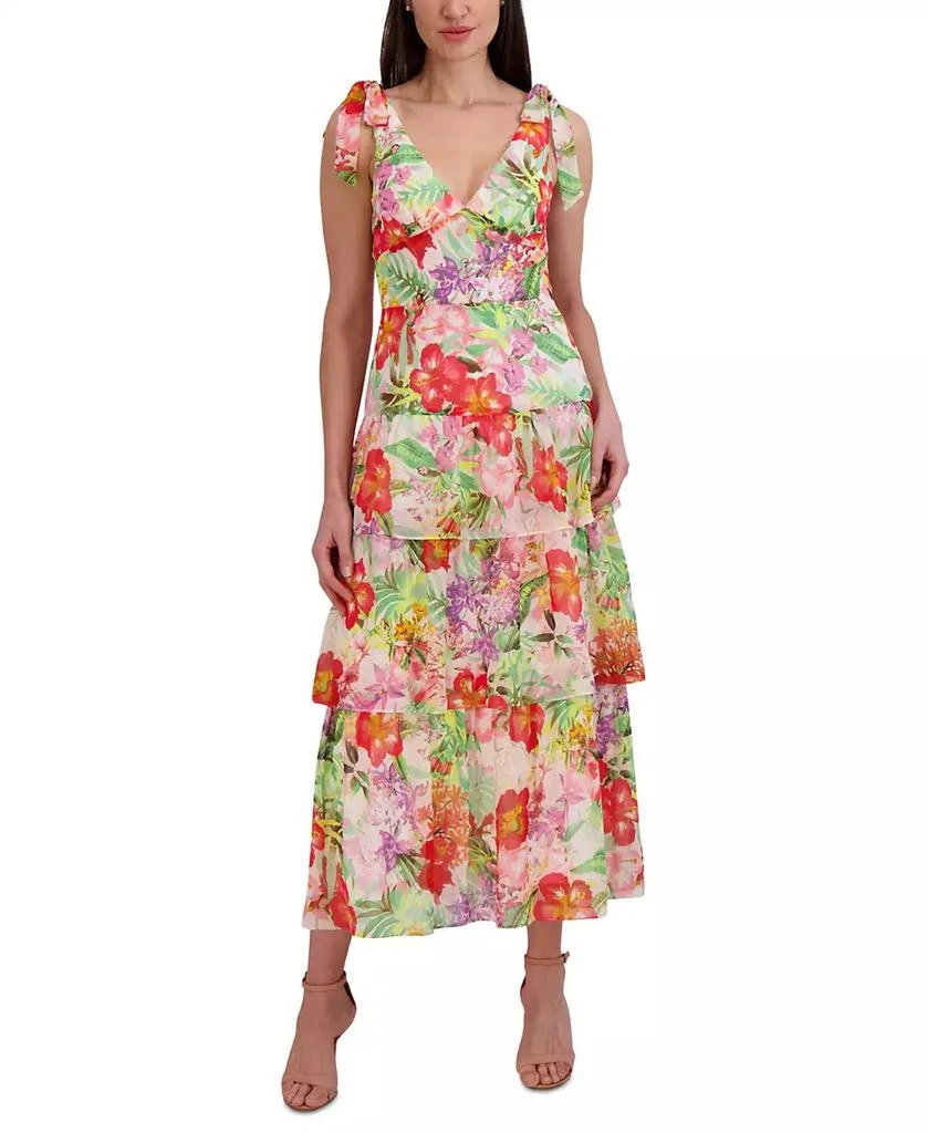 julia jordan Woman's Printed V-Neck Tie-Straps Tiered Dress 1
