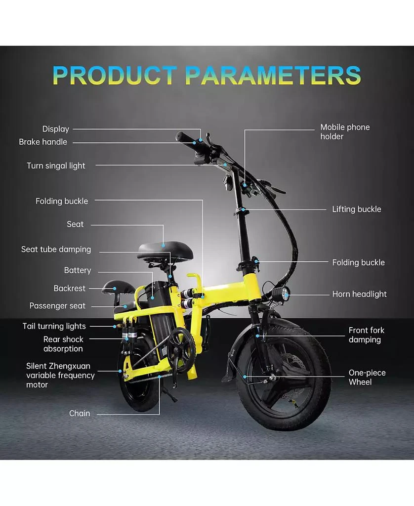 LTMATE Global Inc. Foldable 500W Electric Bike, LED Display, Shock Absorption, Anti-Theft Alarm 5