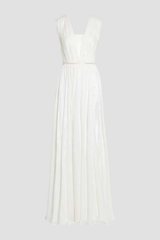 Theia Open-back bead-embellished silk crepe de chine bridal gown