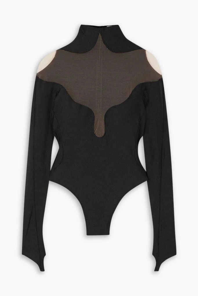 Mugler Tulle-paneled stretch-knit bodysuit 1