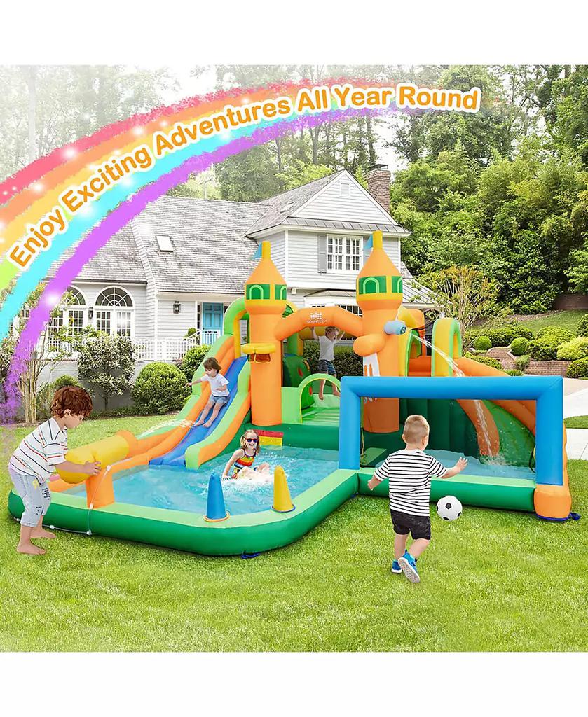Gymax Kids Inflatable Water Slide Park w/735W Blower Basketball Rim Wet Dry Combo