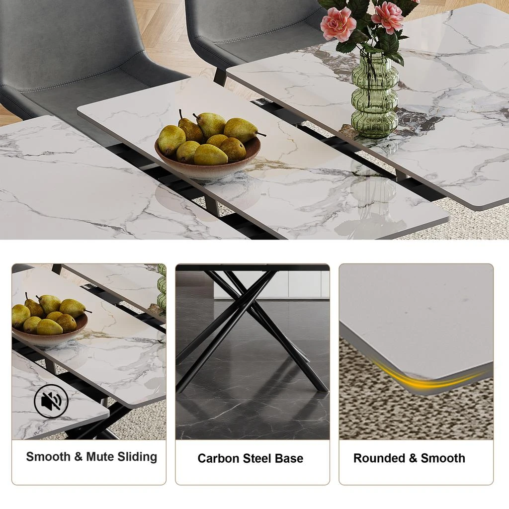 Streamdale Furniture Streamdale 59" Modern Expandable Dining Table w/Retractable Leaf, Charred Stone 
Black Base 4