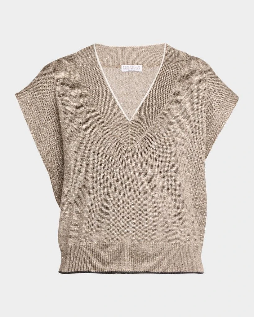 Brunello Cucinelli Paillette Linen-Cotton Knit Vest