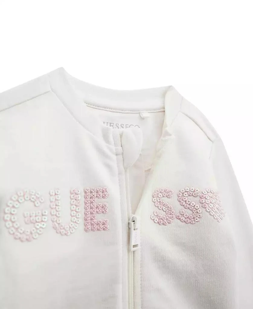 GUESS Baby Girl Short Sleeve Bodysuit, Active Zip-Up Sweatshirt, and Pant, 3-Piece Set 5
