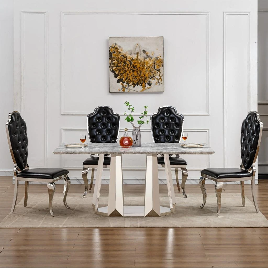 Streamdale Furniture Streamdale 70" Faux Marble Dining Table, Mirrored Base (Silver/Grey) 3