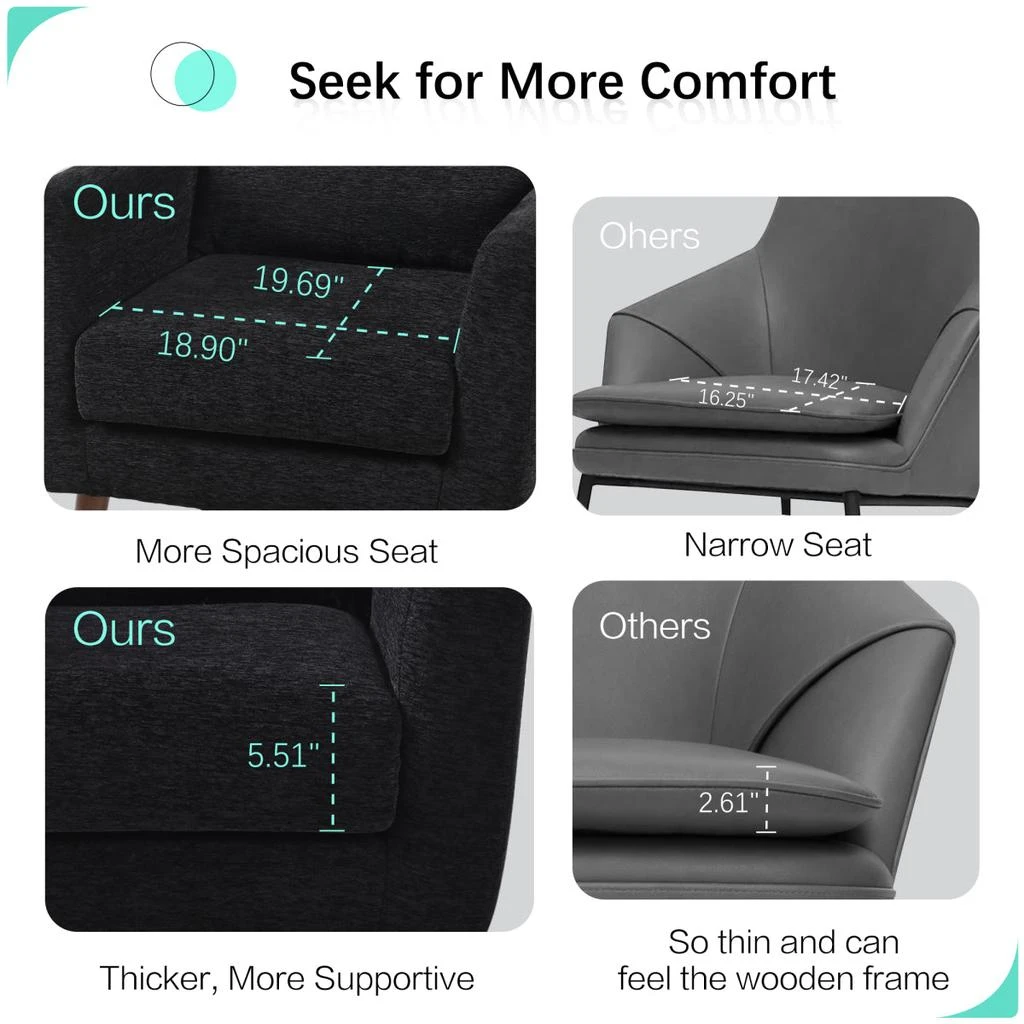 Streamdale Furniture Streamdale Modern Chenille Accent Lounge Chair w/ Throw Pillow (Black) 3