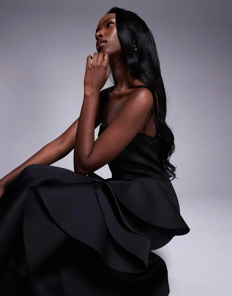 Goddiva Goddiva strapless peplum waterfall frill maxi dress in black -  Dresses & Skirts - Free Shipping - BeyondStyle