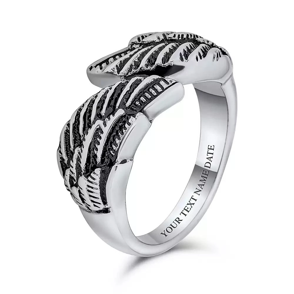 Bling Jewelry Stainless Steel Angel Wing Band Ring Biker Jewelry Oxidized 5
