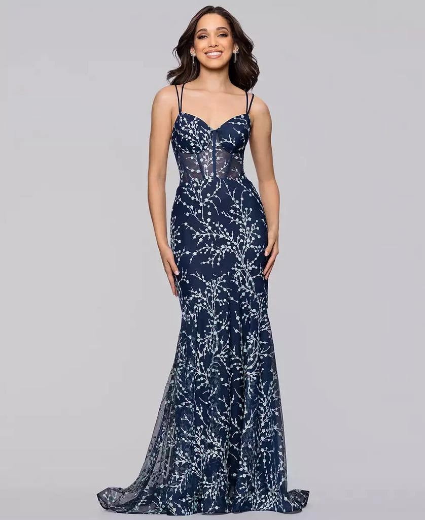 illusion fit and flare dress Andrea and Leo MA105 Prom Dress - Dusty Blue