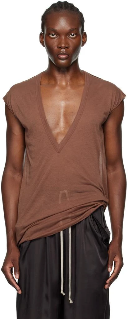 Rick Owens Brown Porterville Deep V SL T-Shirt 1