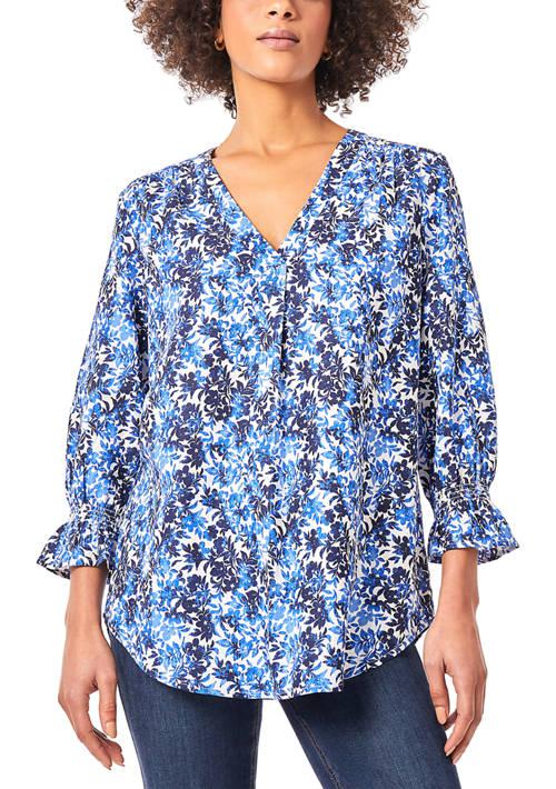 JONES NEW YORK New York Womens 3 4 Sleeve V Neck Pleat Front