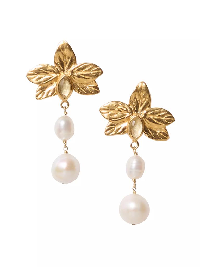 Chan Luu 18K-Gold-Plated, Freshwater Pearl & Citrine Flower Drop Earrings