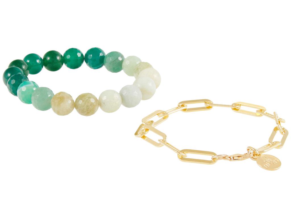 Dee Berkley Green Quartz Ombre and Paperclip Chain Bracelet Stack