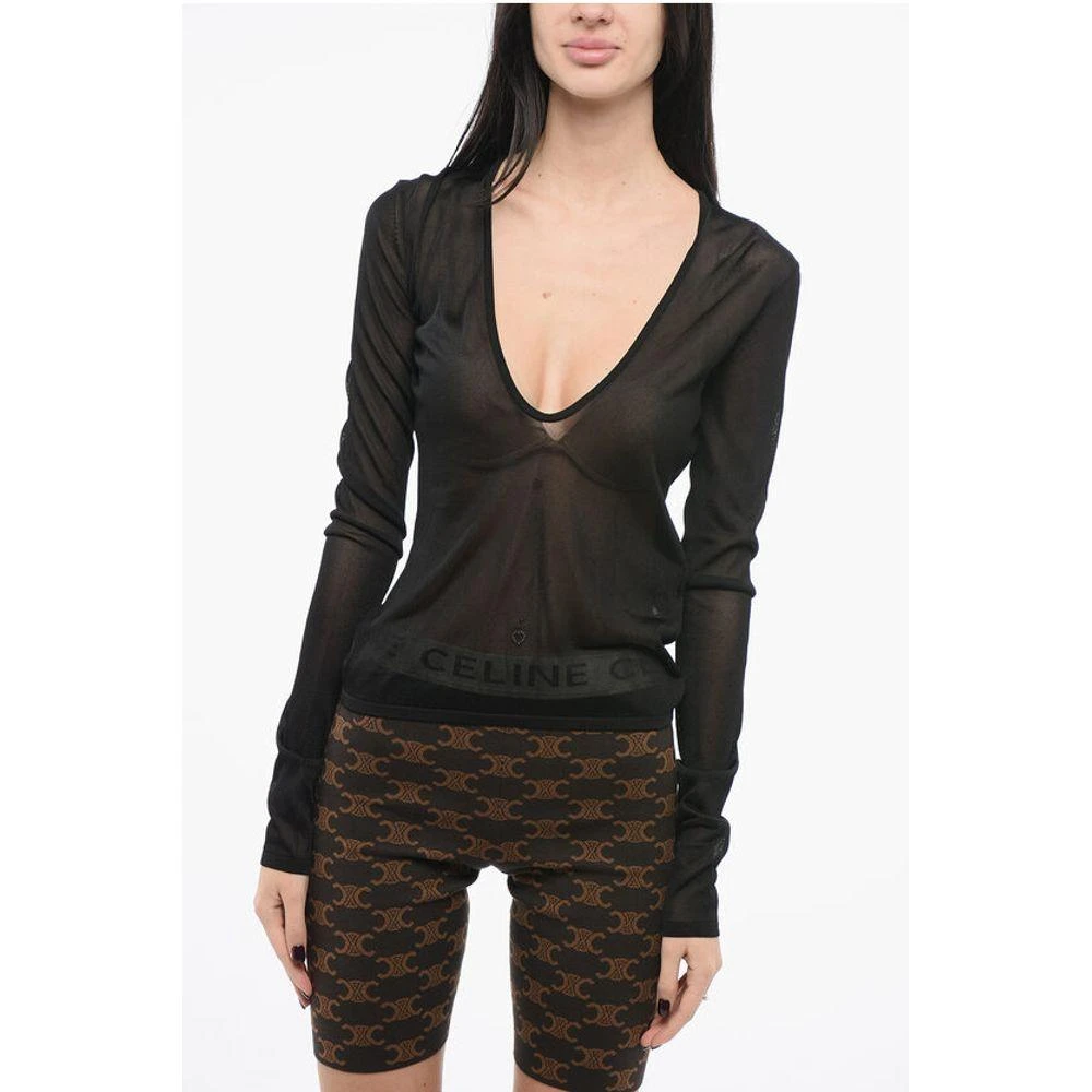 Yves Saint Laurent Semi-sheer Sweater with Deep-U Women's Neckline 1