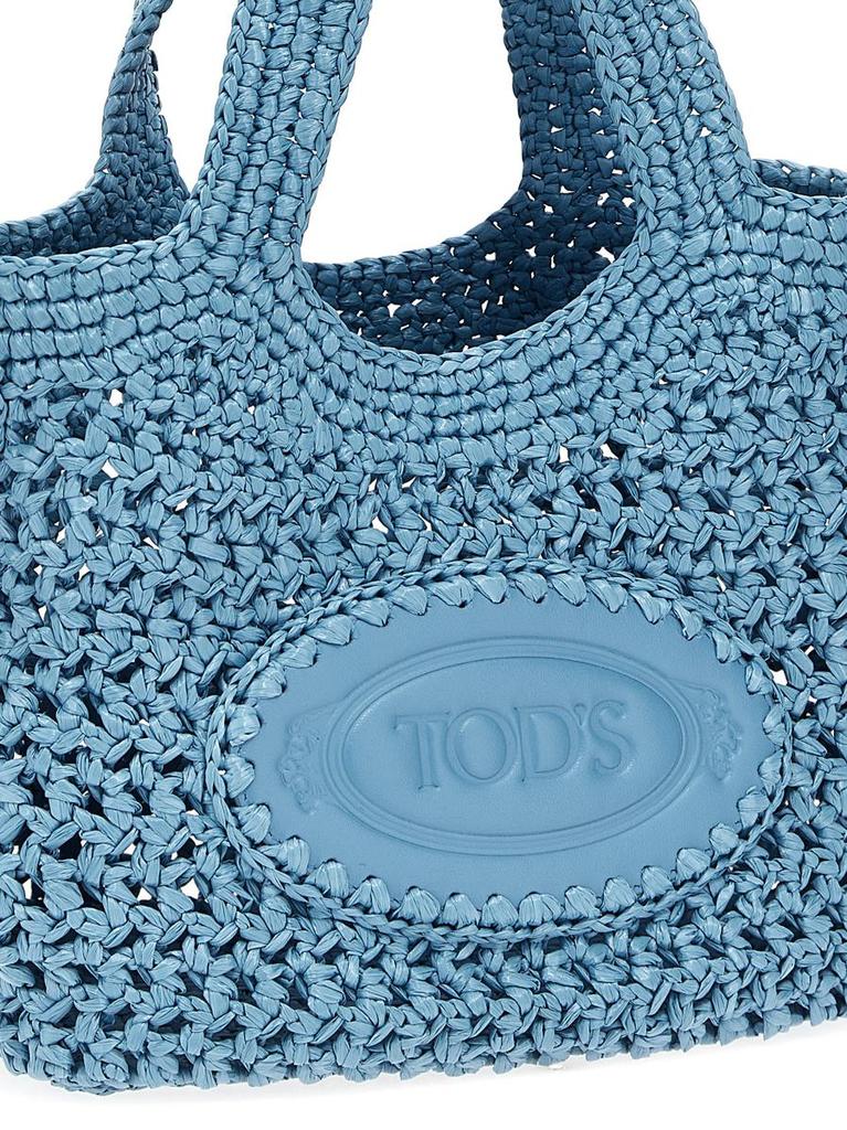 TOD'S Small raffia shopping bag トッズ バッグ Woman ブラウン レザー ショッピング トート バッグ ミニ