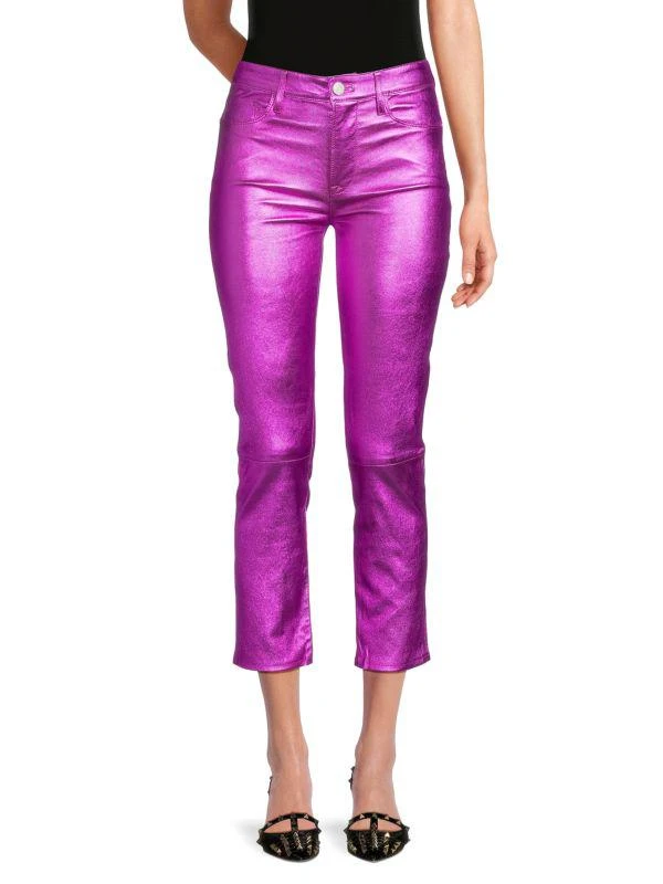 FRAME Le High Metallic Leather Cropped Straight Pants 1
