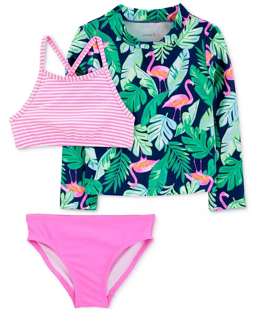 Carter's Toddler Girls Tropical-Print Rash Guard Swimsuit, 3 Piece Set 1