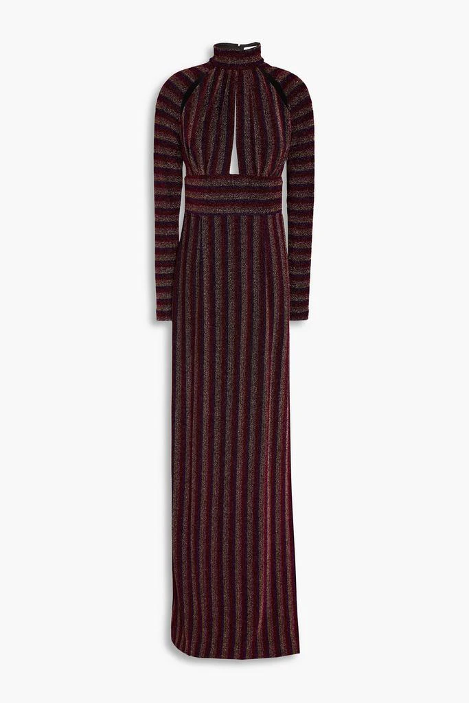 REBECCA VALLANCE Aisha cutout metallic striped jersey gown 1