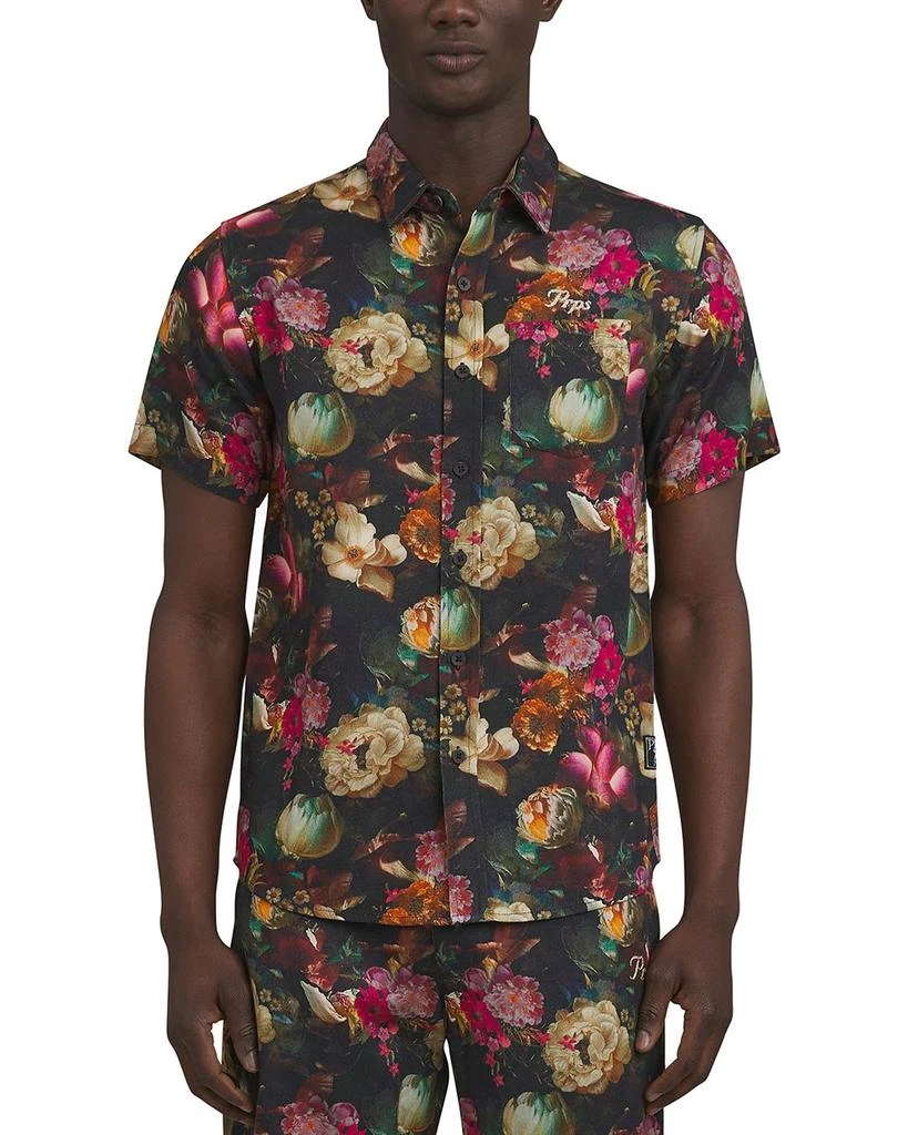 Prps Goods & Co Gold Finch Floral Pattern Short Sleeve Button Down Shirt 1