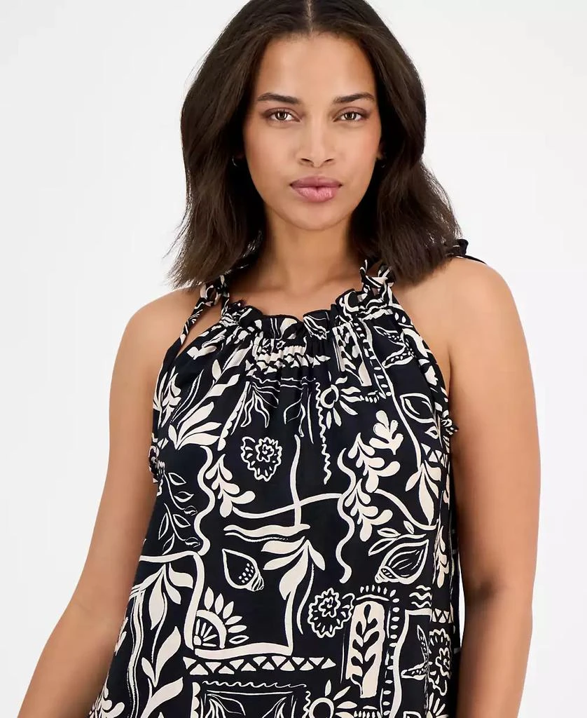 Robbie Bee Women's Printed Ruffle-Neck Sleeveless Mini Dress 4