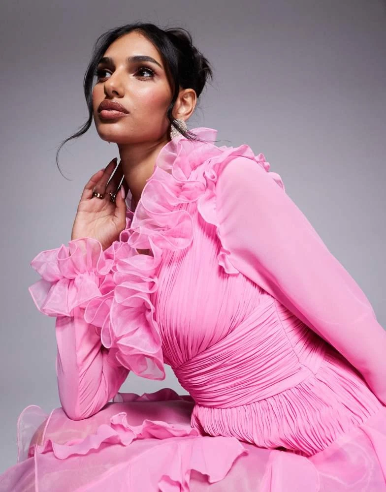 strapless open back dress Rent Asos Edition Embellished Gathered Waist Midi Dress In Pink main image 1