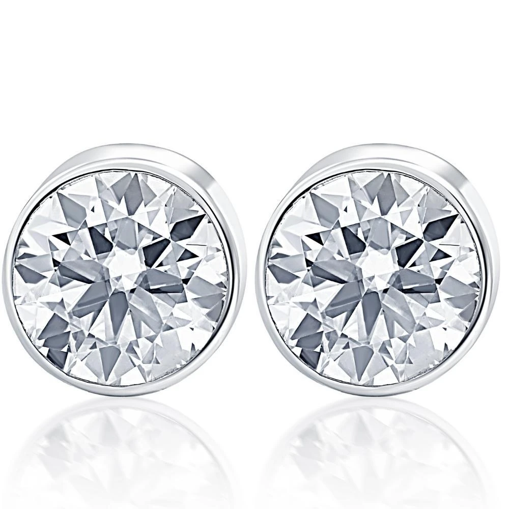 Pompeii3 .75Ct Round Brilliant Cut Natural Diamond Stud Earrings in 14K Gold Round Bezel Setting 4