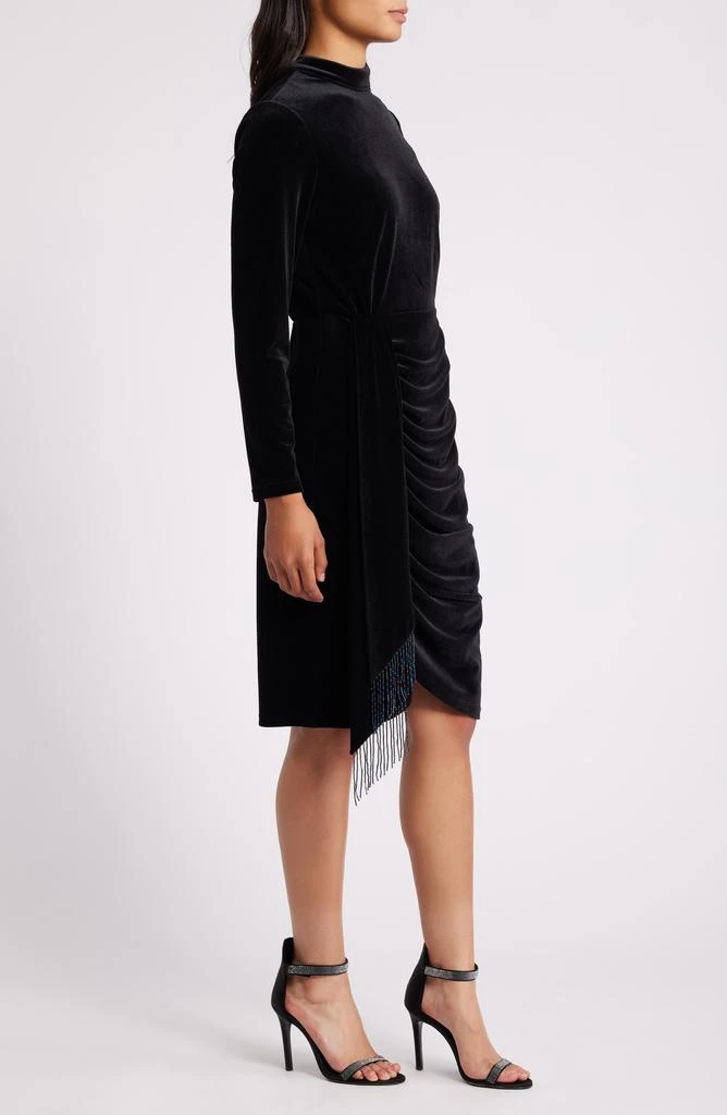 Tahari Bead Detail Long Sleeve Stretch Velvet Cocktail Dress 3